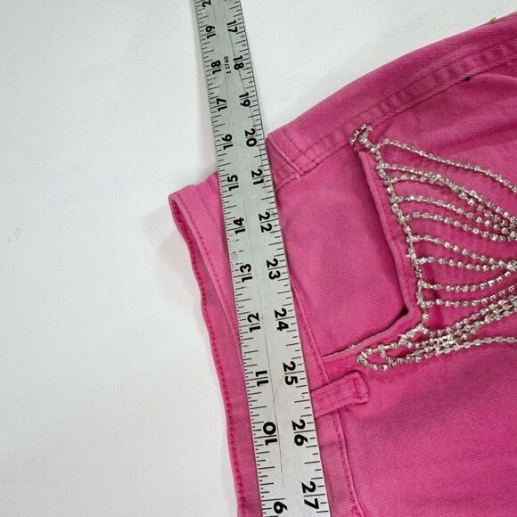Pink Jean Shorts Womens Large Country Jewel Fringe Cut Off Festival Distressed - Picture 4 of 9